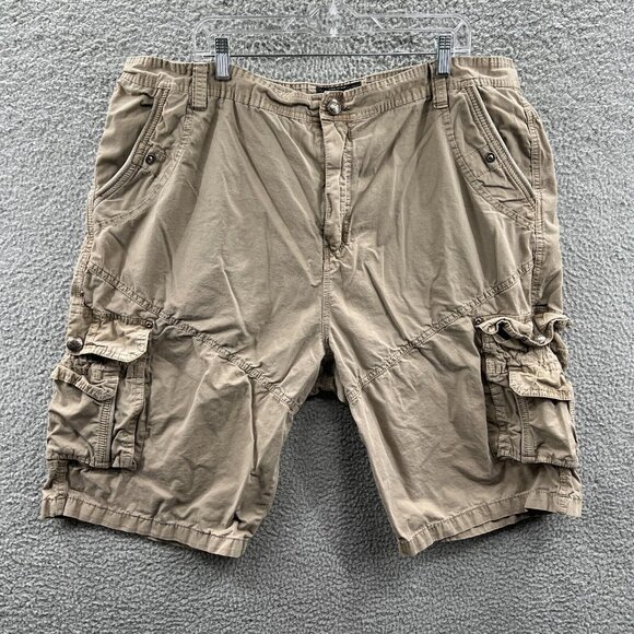 Lions‎ Crest Mens Cargo Shorts 46 Tan 100% Cotton Outdoor Utility Flap Pockets - Picture 1 of 11